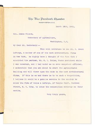 ROOSEVELT, THEODORE. Owen Wister. Roosevelt: The Story of a Friendship. With Typed Letter Signed, as Vice President, mounted along left